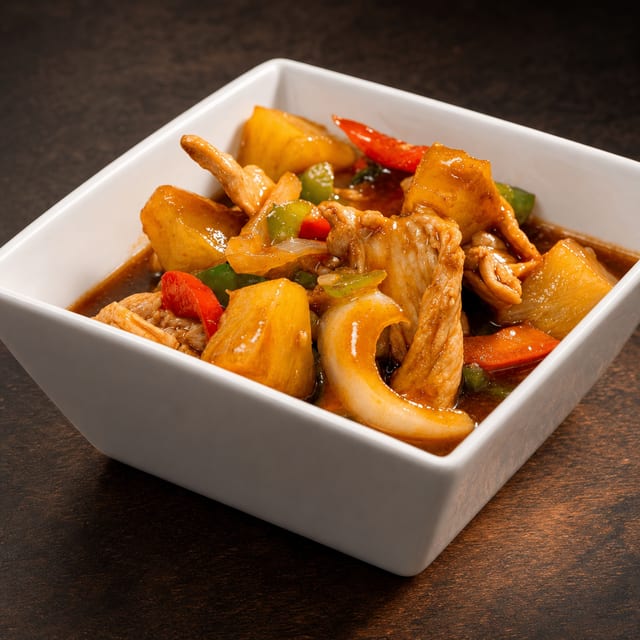 Priew Waarn (Sweet & Sour Stir-Fry).