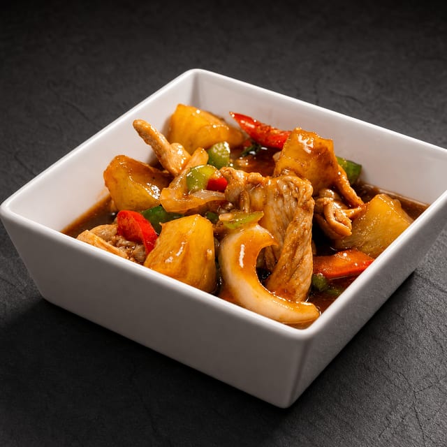 Priew Waarn (Sweet & Sour Stir-Fry).