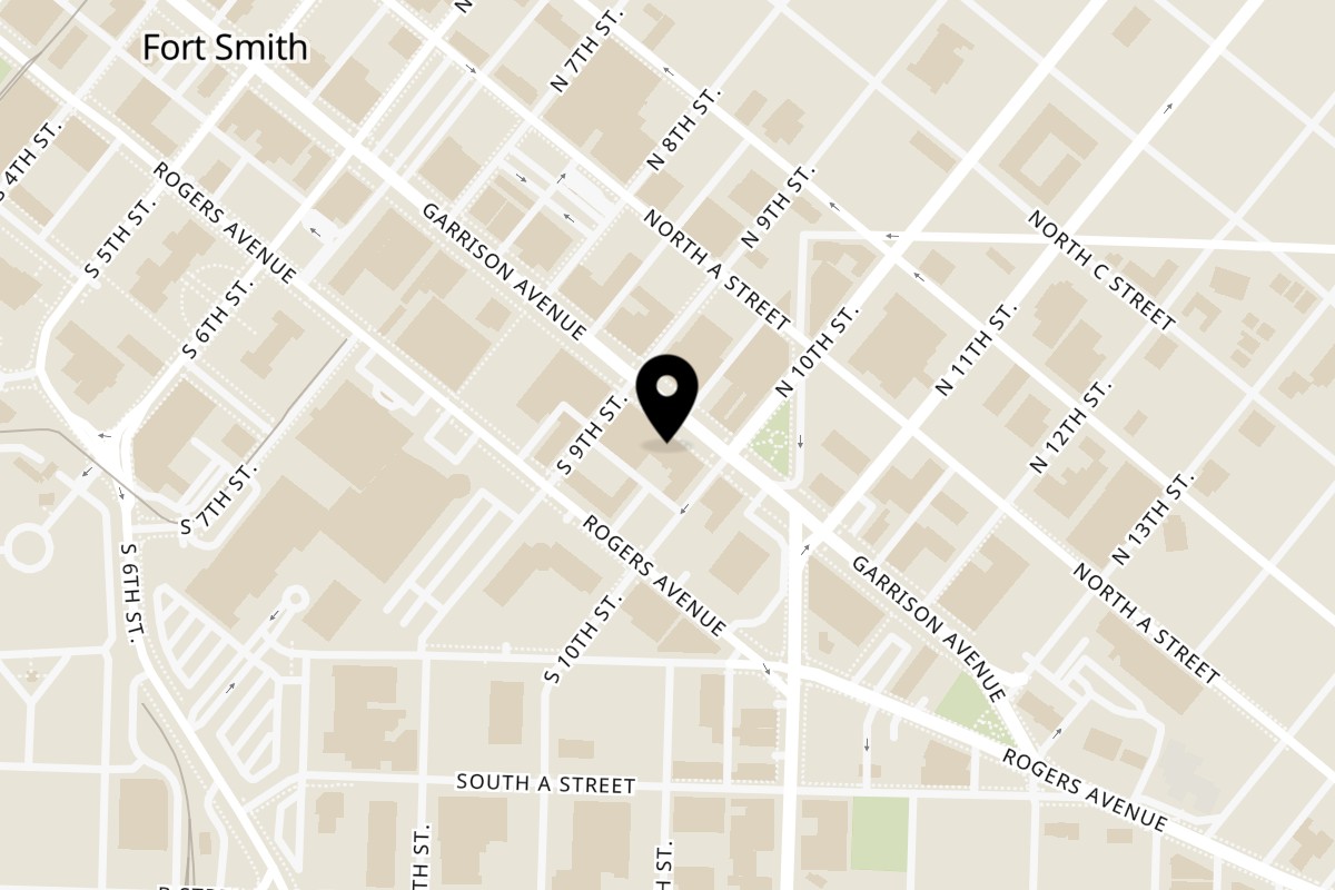 Map showing the location of Thai Curry Fort Smith on 912 Garrison Ave in Fort Smith