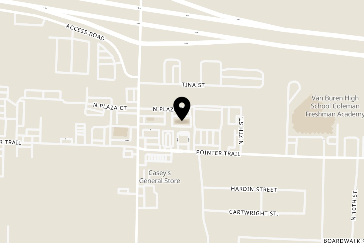 Map showing the location of Thai Curry Van Buren on 518 N Plaza Ct in Van Buren